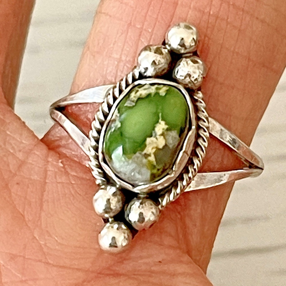 Sonoran Gold Navajo Turquoise Ring Sz 8 Sterling Oval‎ Signed Largo Small Native